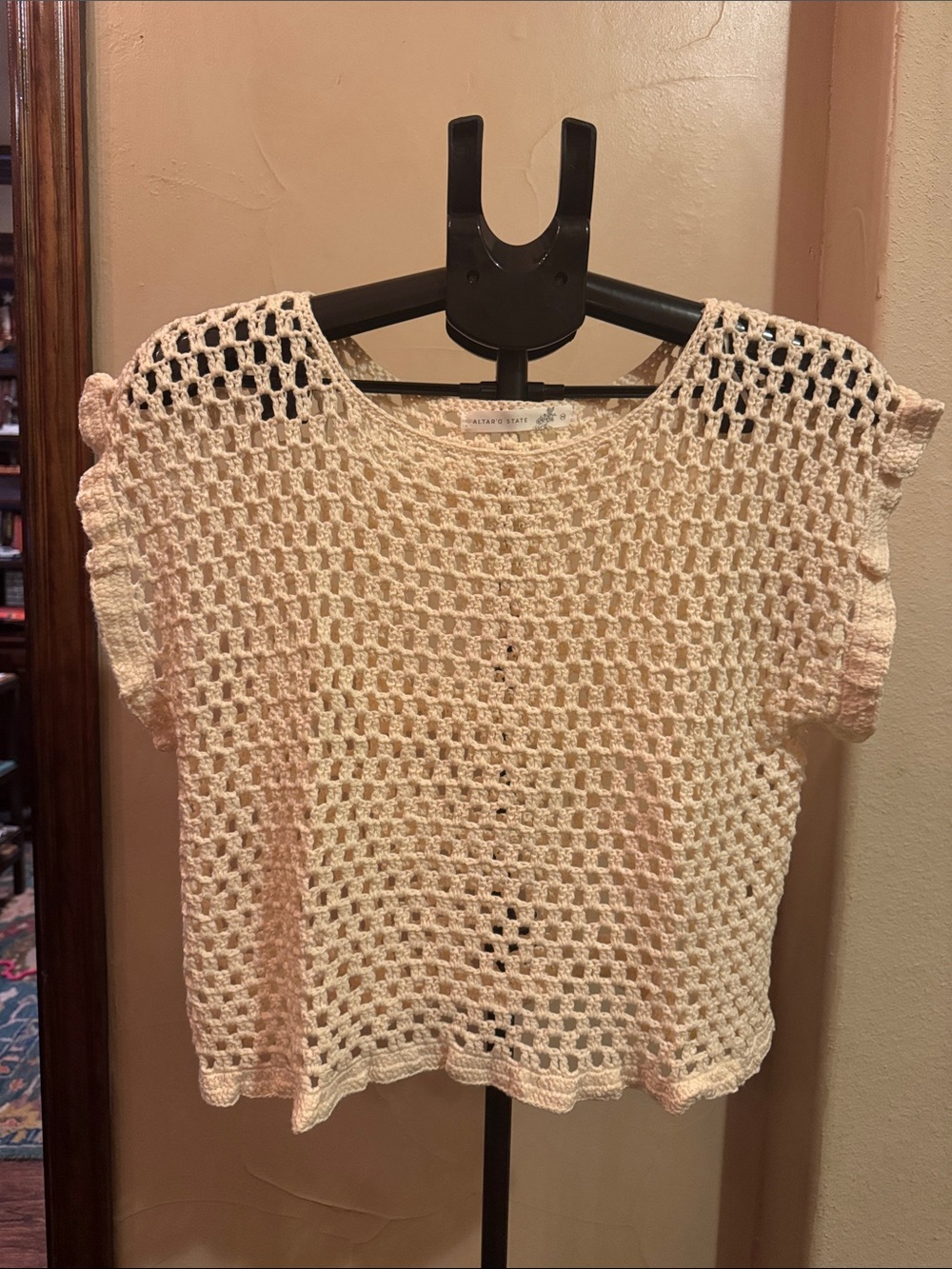 Altar'd State Open-Knit Boxy Crop Top - Blush Cream